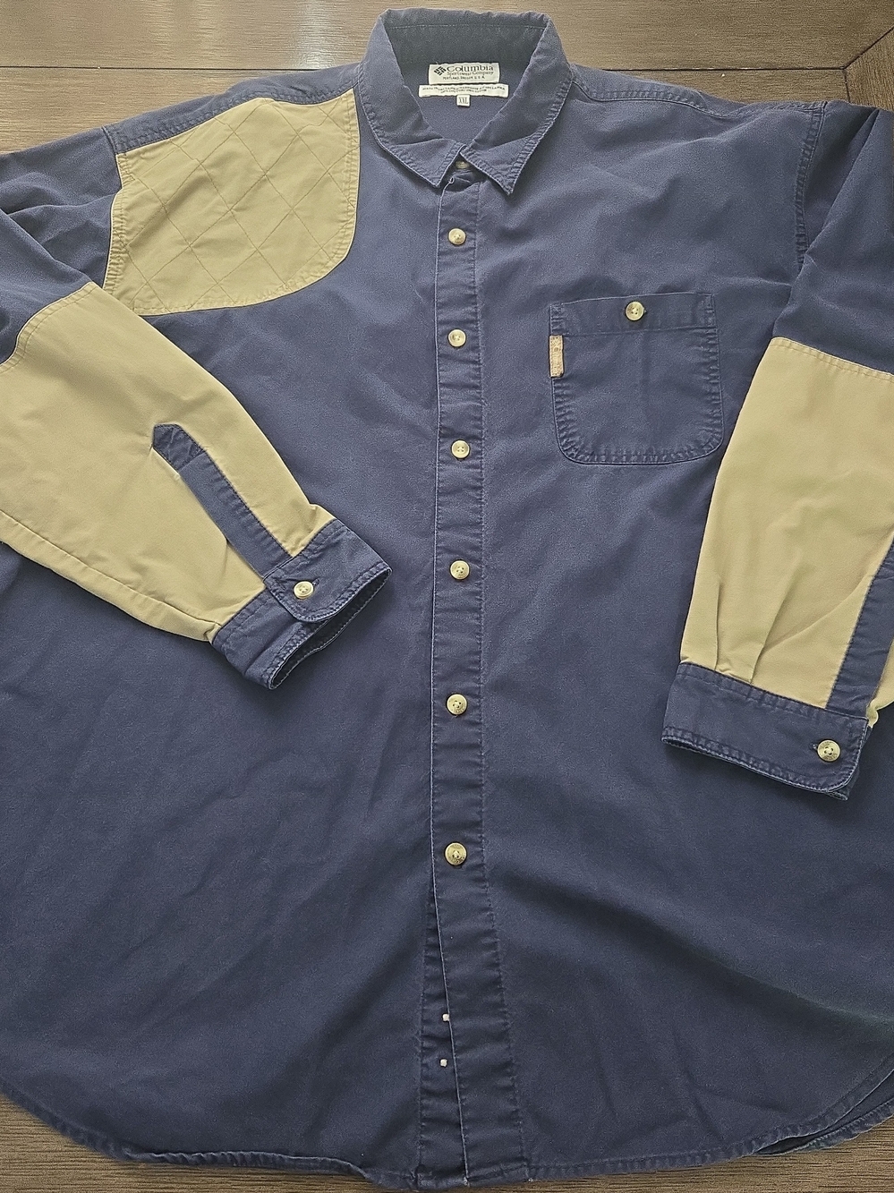 Vintage Columbia Shooting Hunting Shirt Navy Blue Color Block Gorpcore Mens XXL